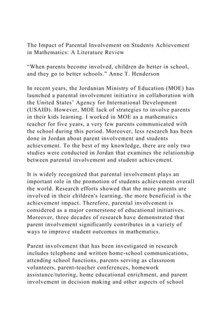The Impact of Parental Involvement on Students Achievement in Math.docx