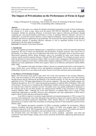 The impact of privatisation on the performance of firms in egypt | PDF