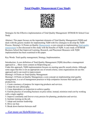 The Impact Of Quality Cost On Total Quality Management | PDF