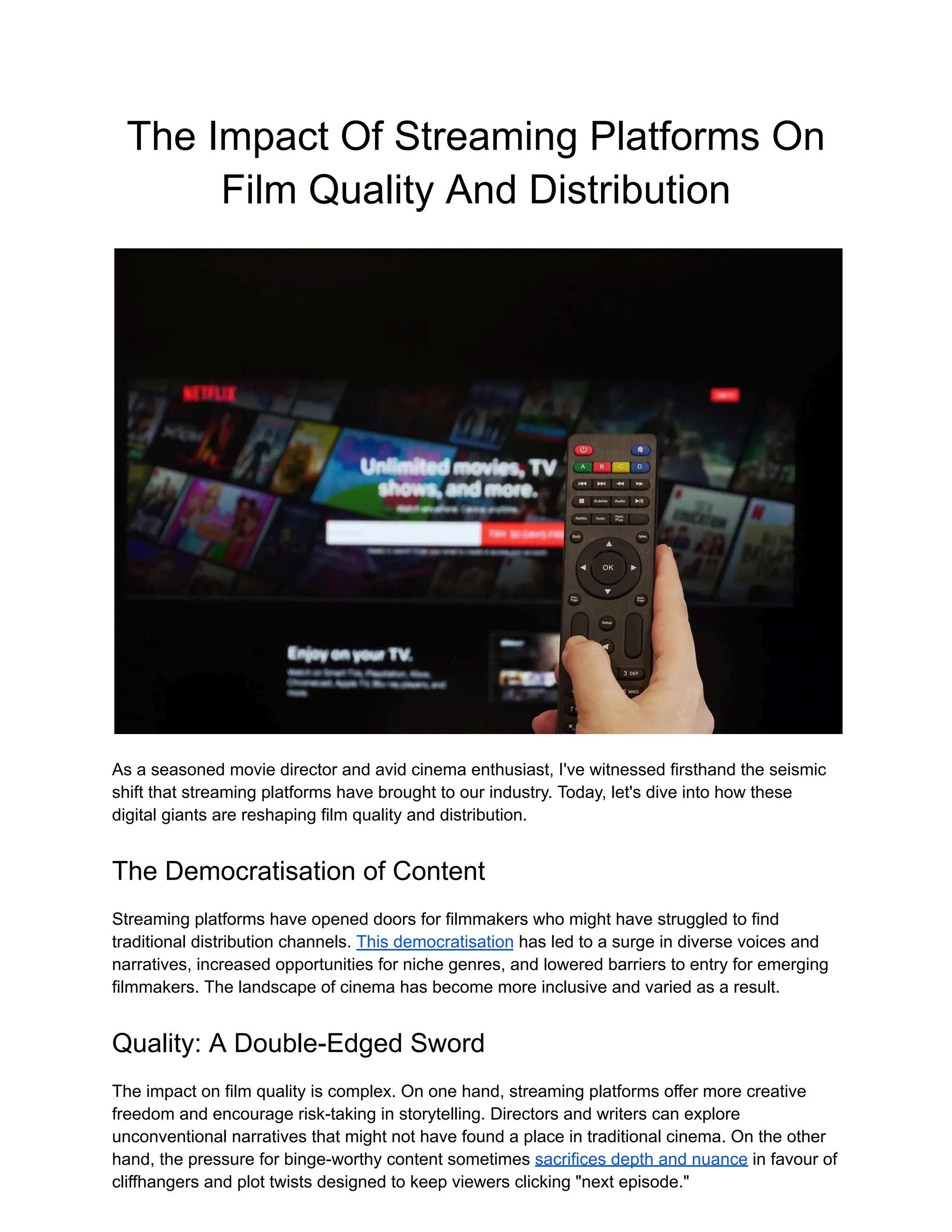 The impact of streaming platforms on film quality and distribution | PDF