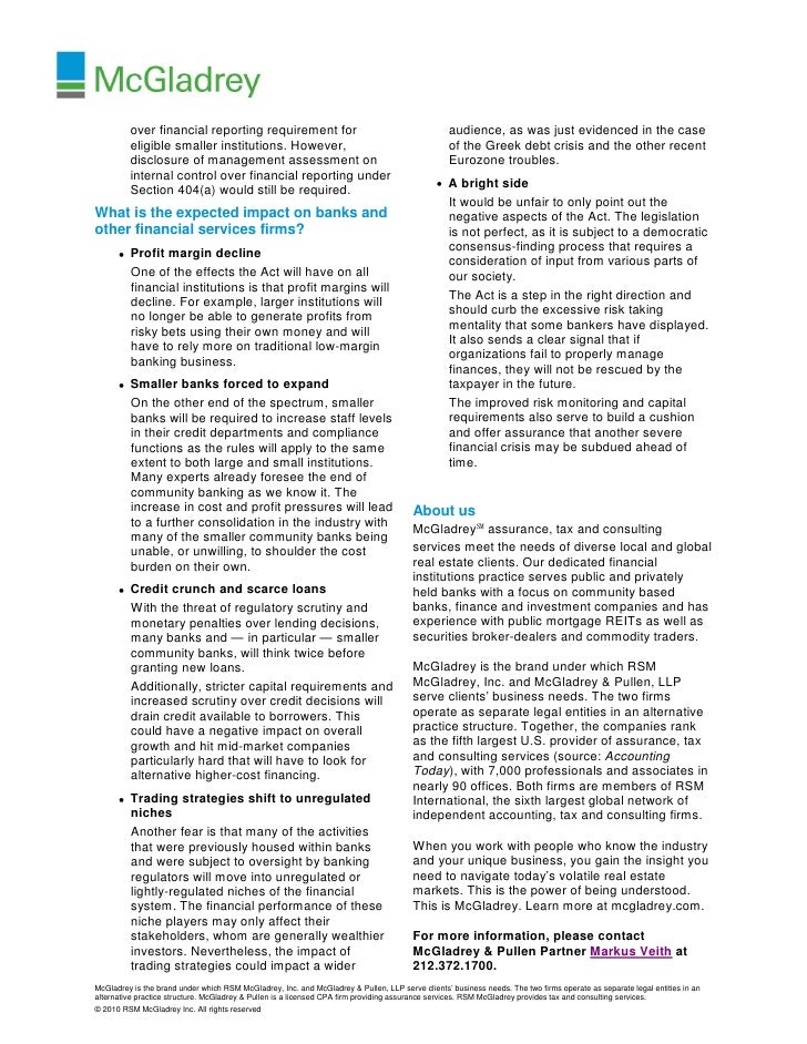 The Impact Of The Financial Reform Act On Banks