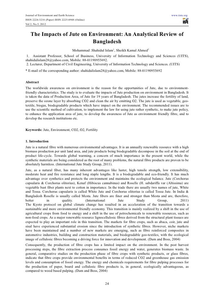 Essay Paper Help Journal Of Environment And Earth Science Mental Health Essays also Essays Papers The Impacts Of Jute On Environment An Analytical Review Of Bangladesh Compare And Contrast Essay High School Vs College