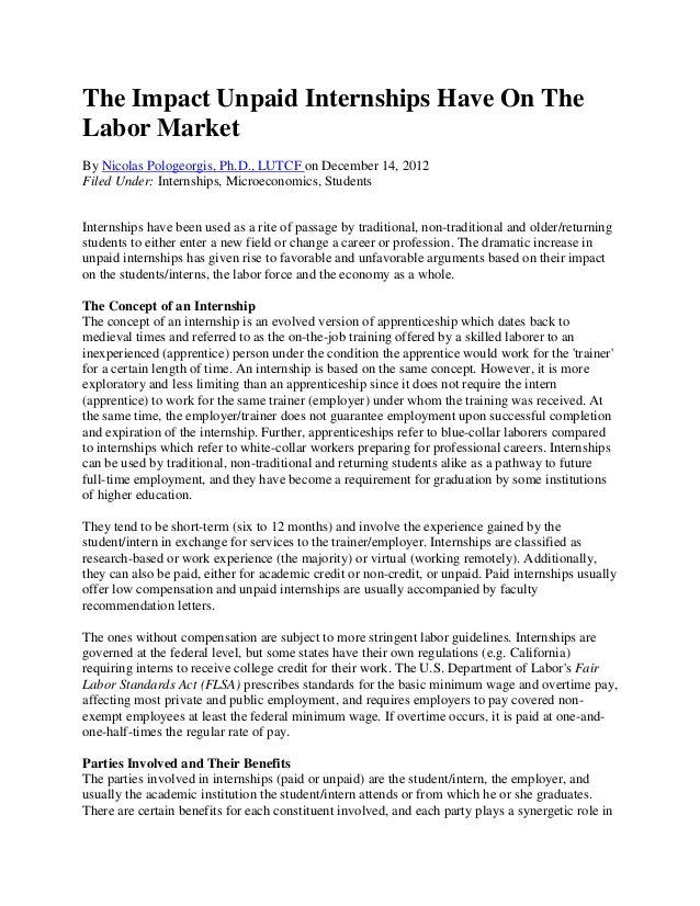 the impact of unpaid internships on the labor market unpaid internship offer letter