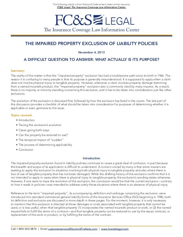 The Impaired Property Exclusion of Liability Policies (from FC&S Lega…