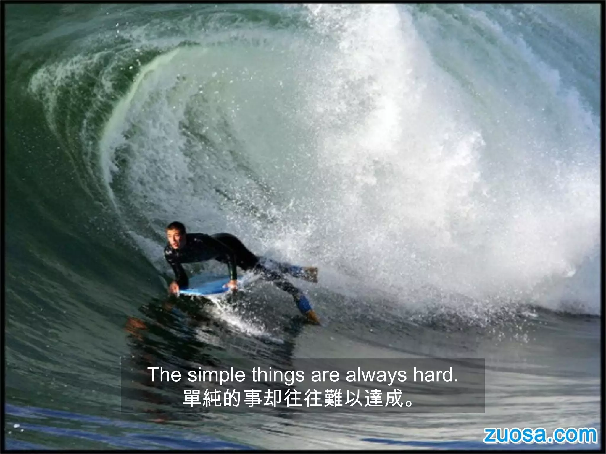 The simple things are always hard. 單純的事却往往難以達成。 