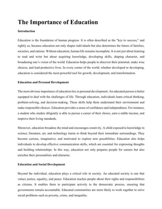 The Importance of Education and need ITS | PDF