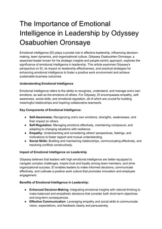 The Importance of Emotional Intelligence in Leadership by Odyssey ...
