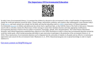 The Importance Of Environmental Education | PDF