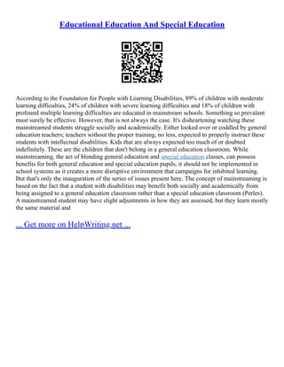 The Importance Of Inclusion In Special Education | PDF