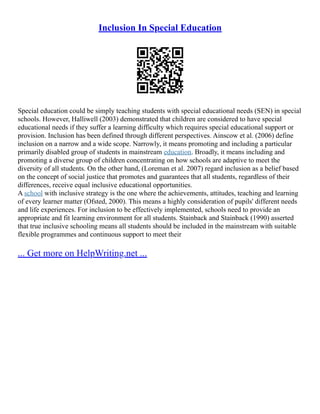 The Importance Of Inclusion In Special Education | PDF