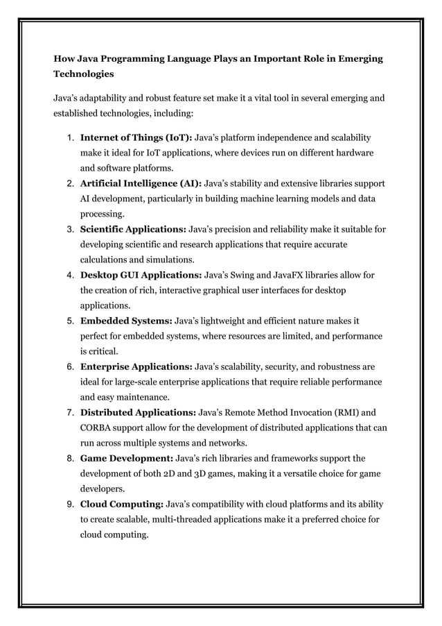 The Importance of Java Programming Language for Industry Projects in ...