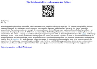 The Importance Of Language And Culture | PDF