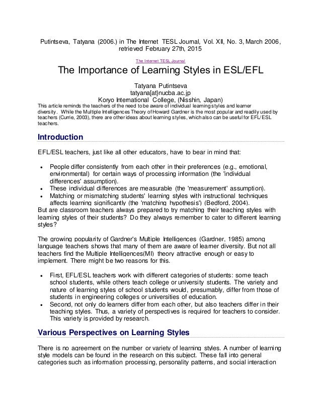 Enough With Learning Styles Already >> The Importance Of Learning Style In Esl Efl Enough With Learning Styles Already >> The Importance Of Learning Style In Esl Efl
