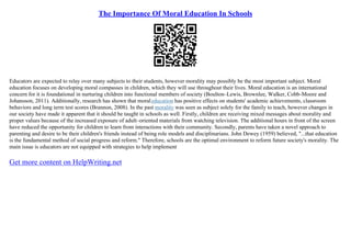 The Importance Of Moral Education In Schools | PDF