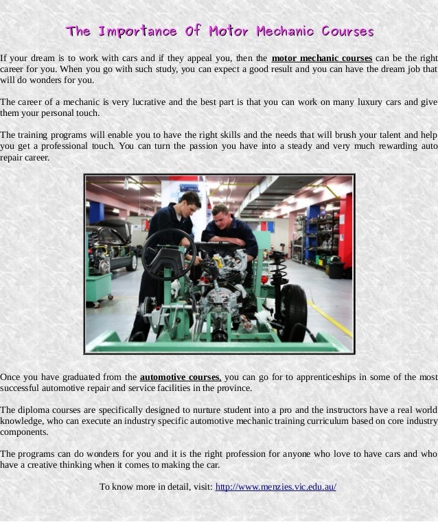 The importance of motor mechanic courses