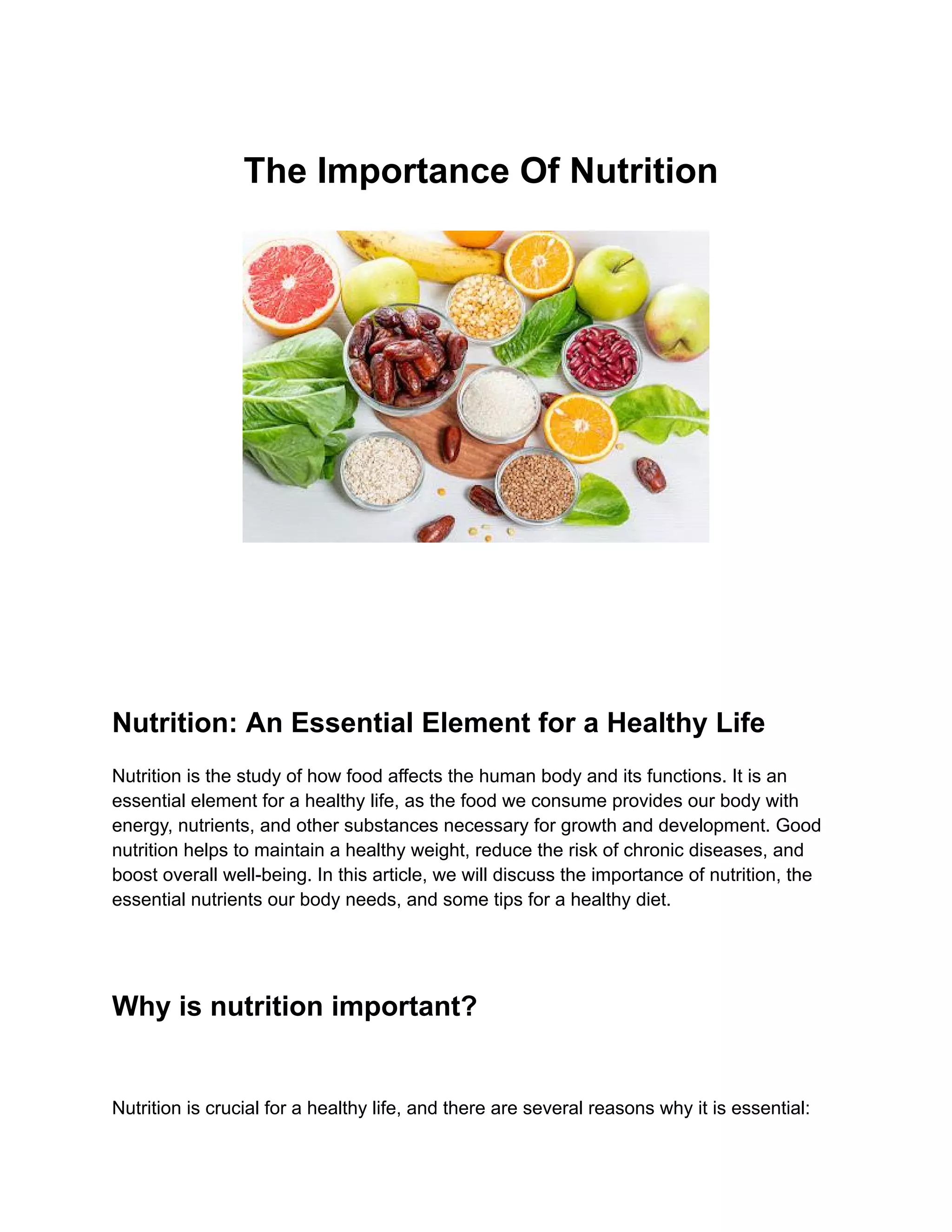 What is the Importance of Nutrition to Human Health: Key Benefits Explained