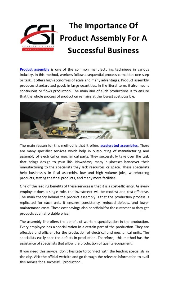 The importance of product assembly for a successful business