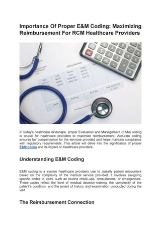 Importance Of Proper E&M Coding: Maximizing Reimbursement For RCM Healthcare Providers