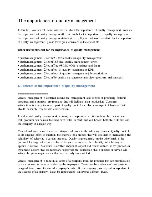 The importance of quality management