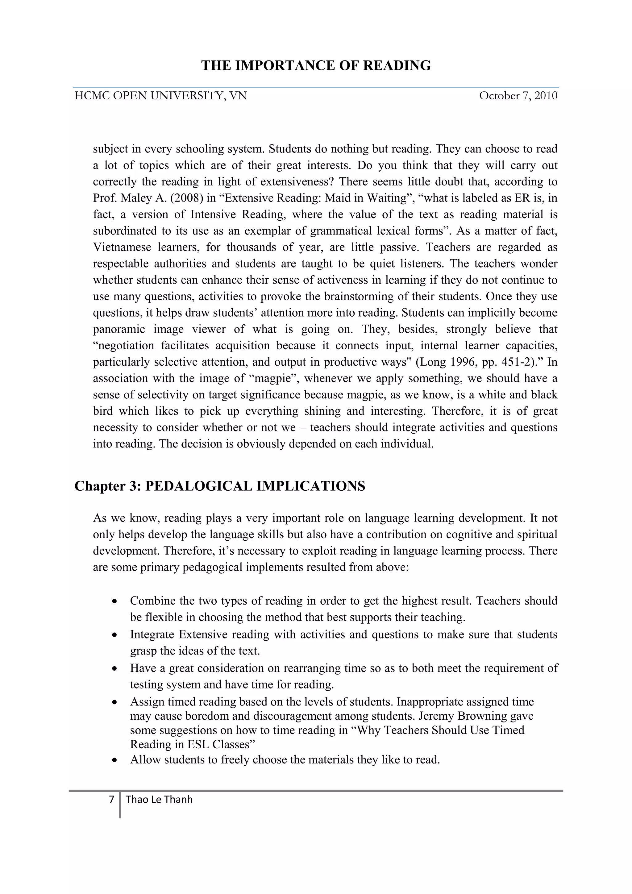 The importance of reading on teaching and learning | PDF