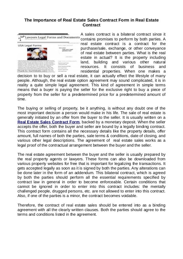 the importance of real estate sales contract form in real estate cont sales contract form