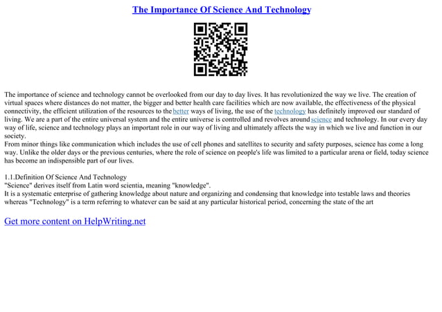 The Importance Of Science And Technology | PDF