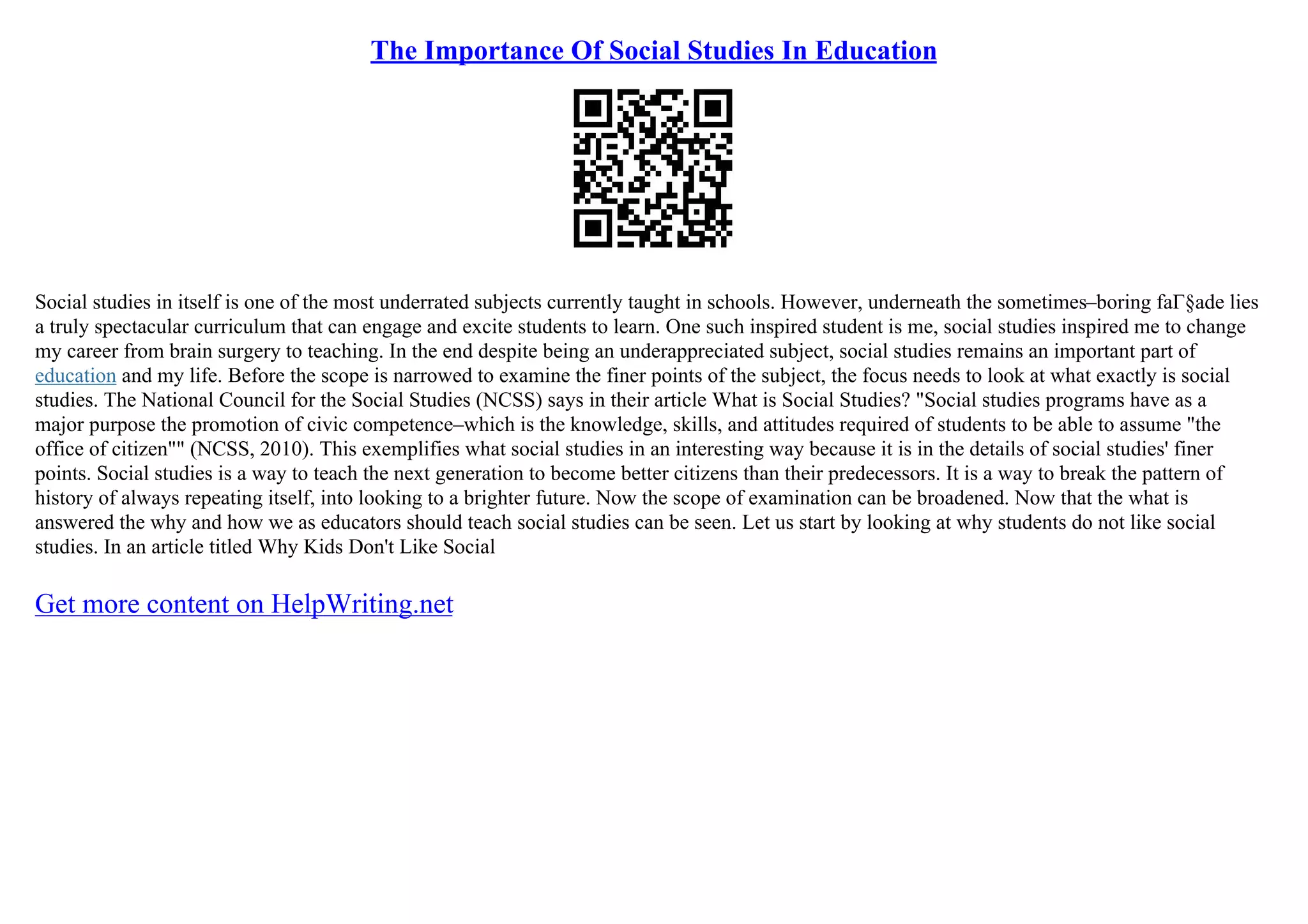 Importance Of Social Studies