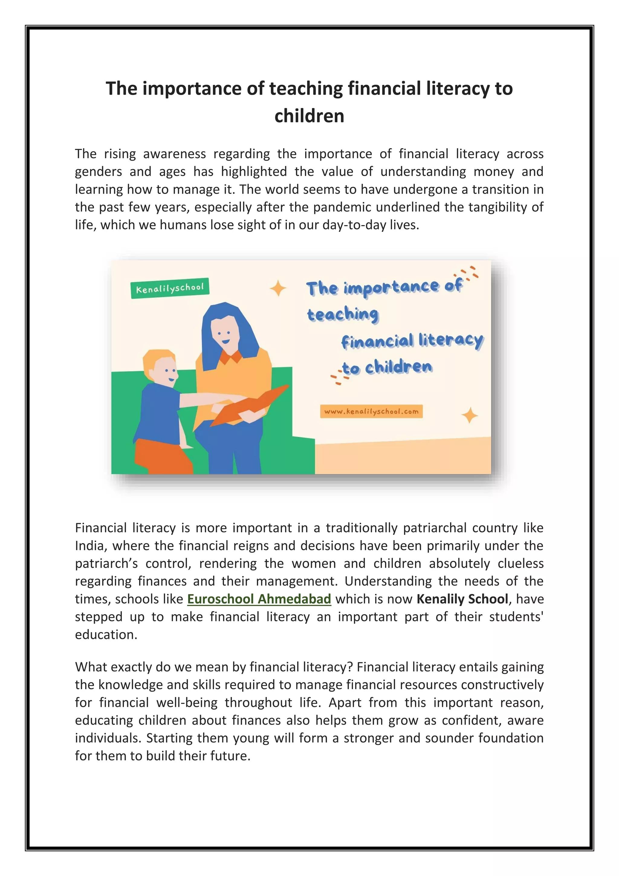 The importance of teaching financial literacy to children | PDF ...