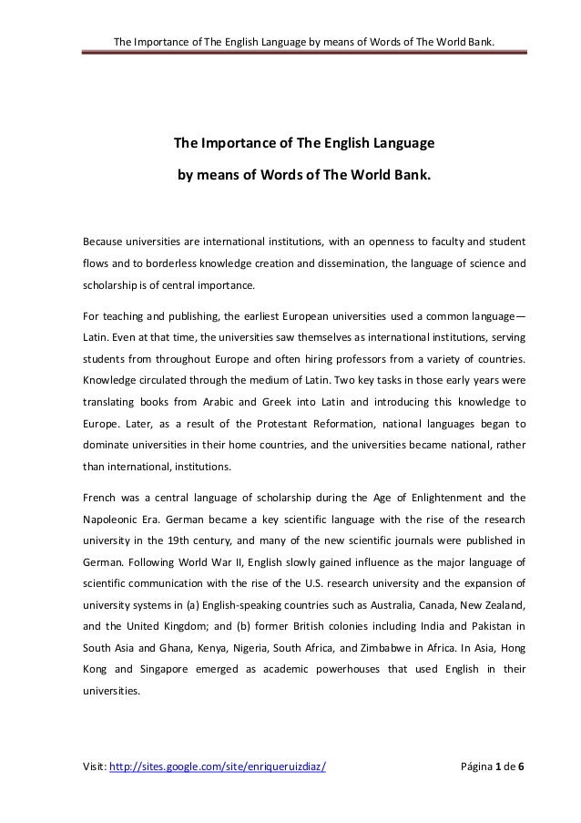 essay on importance of english language pdf