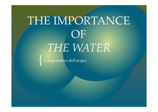 {
THE IMPORTANCE
OF
THE WATER
L’importanza dell’acqua
 