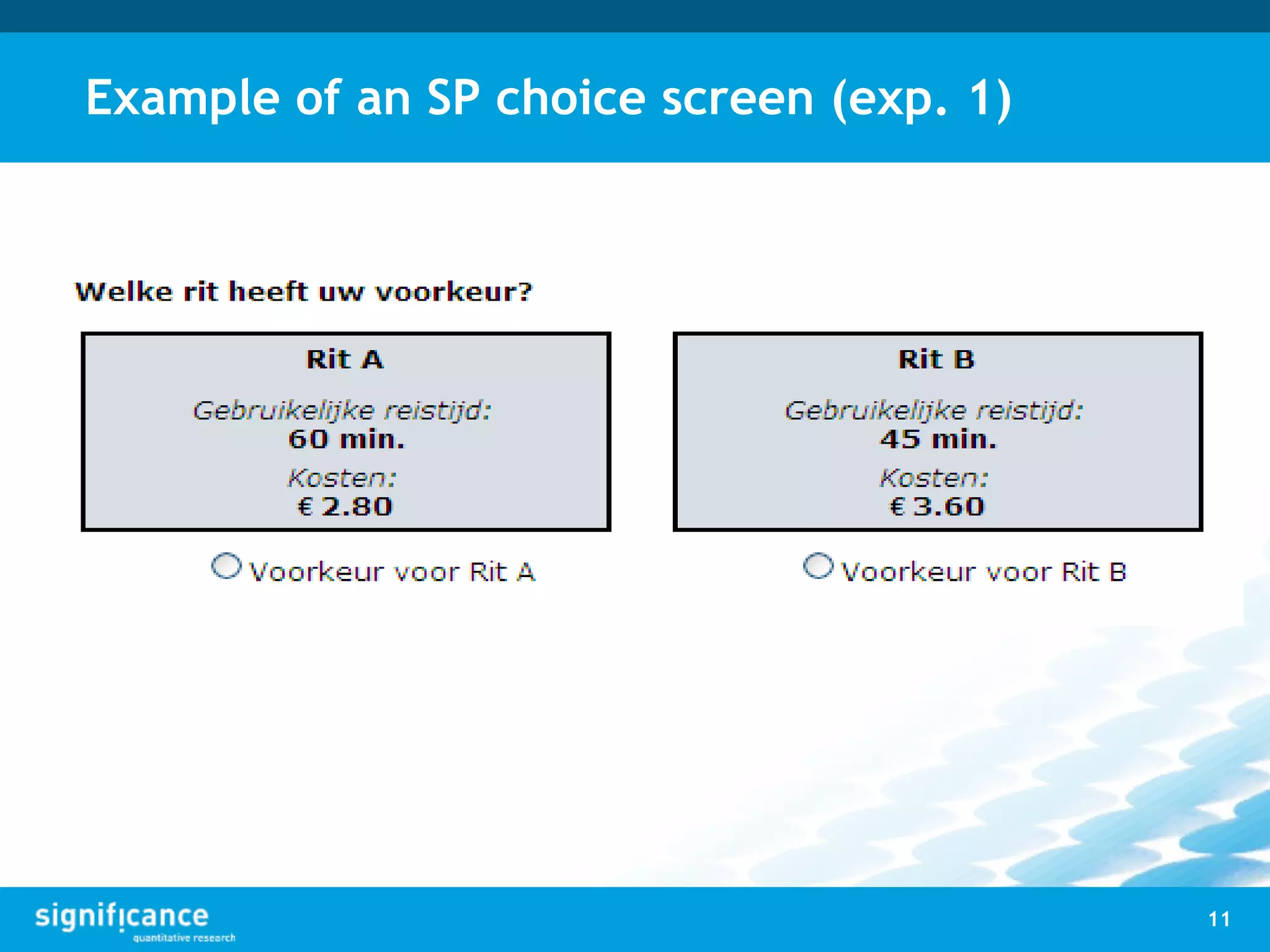 Example of an SP choice screen (exp. 1)
11
 
