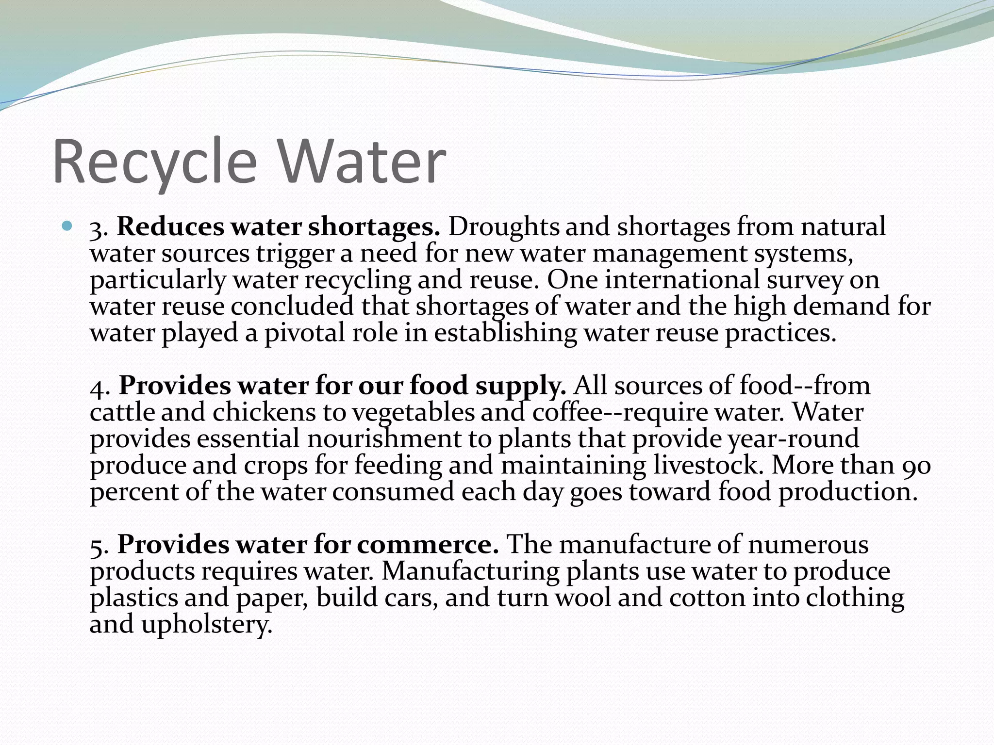 The Importance of Water Reuse: Five Reasons to Recycle Water | PPTX