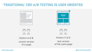 SEO A/B TESTING IS PAGE ORIENTED
Pages 1, 2, 3:
Control Layout
Pages 4, 5, 6:
Test Layout
All users see the
same as each o...