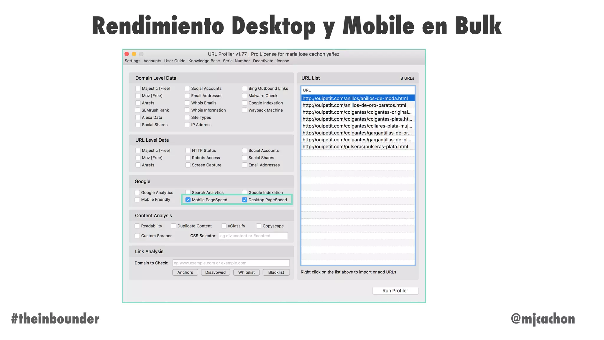 @mjcachon#theinbounder
Rendimiento Desktop y Mobile en Bulk
 