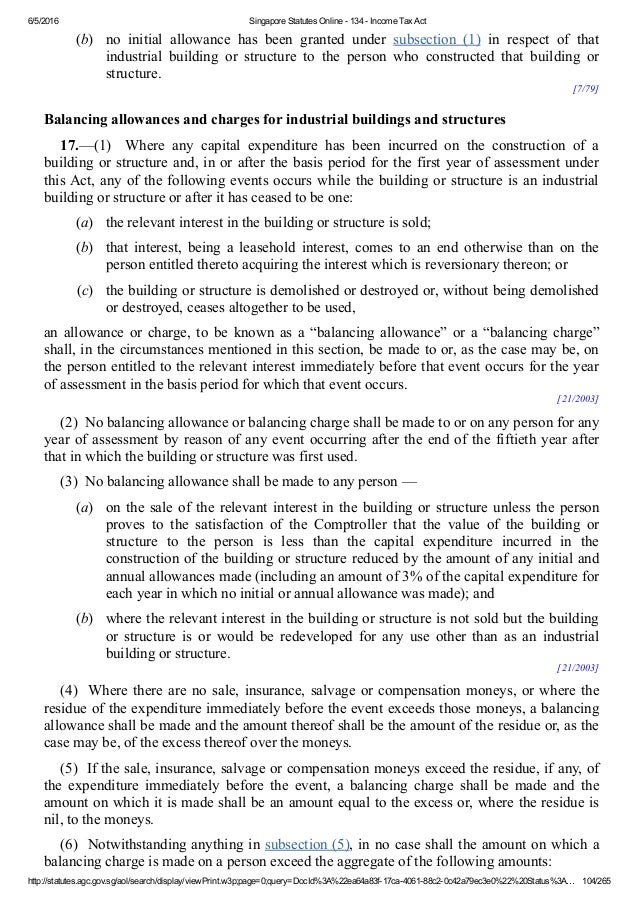 Singapore Tax Act Chapter 134