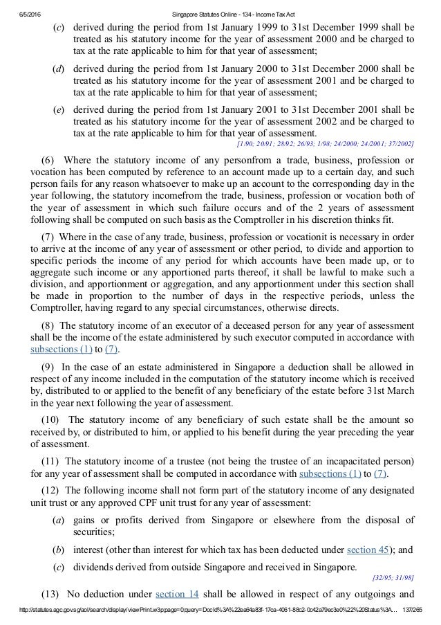 Singapore Tax Act Chapter 134