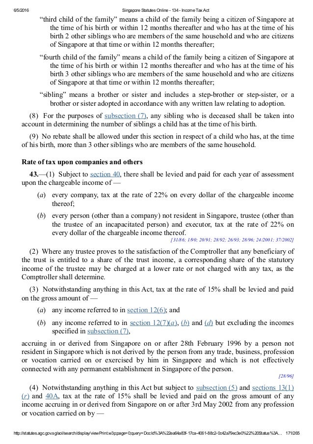 Singapore Tax Act Chapter 134