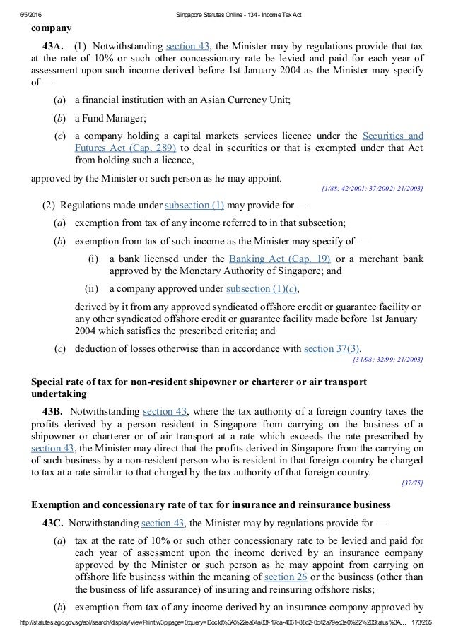 Singapore Tax Act Chapter 134