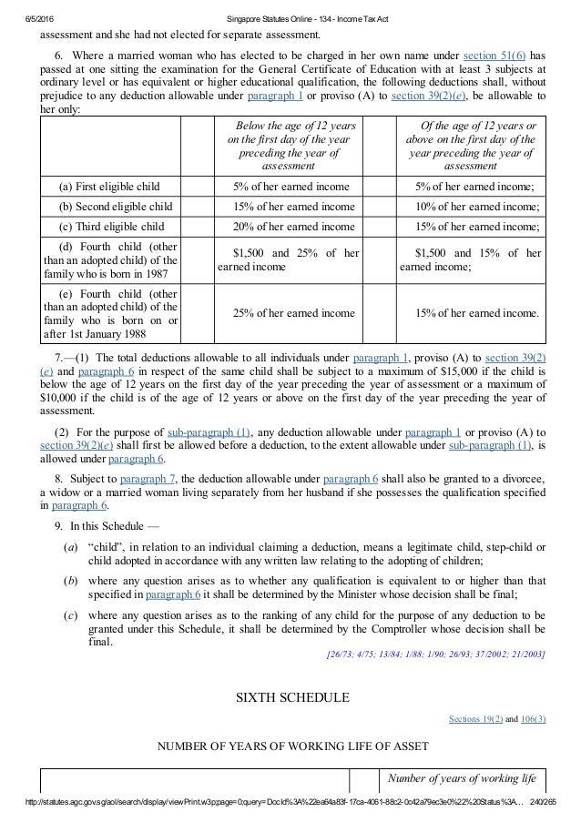 Singapore Tax Act Chapter 134