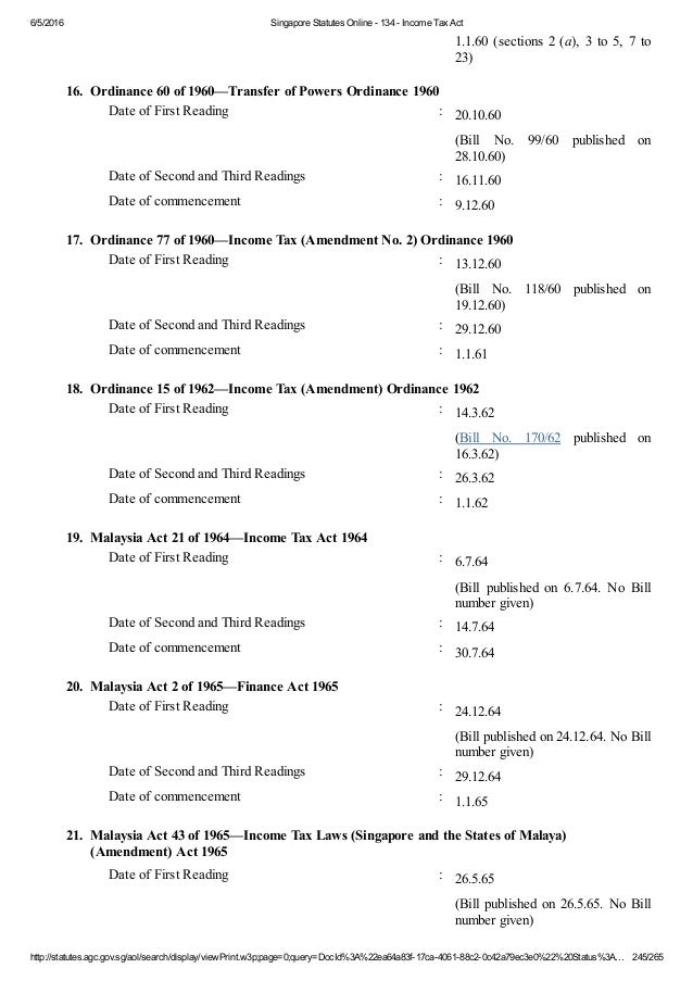 Singapore Tax Act Chapter 134