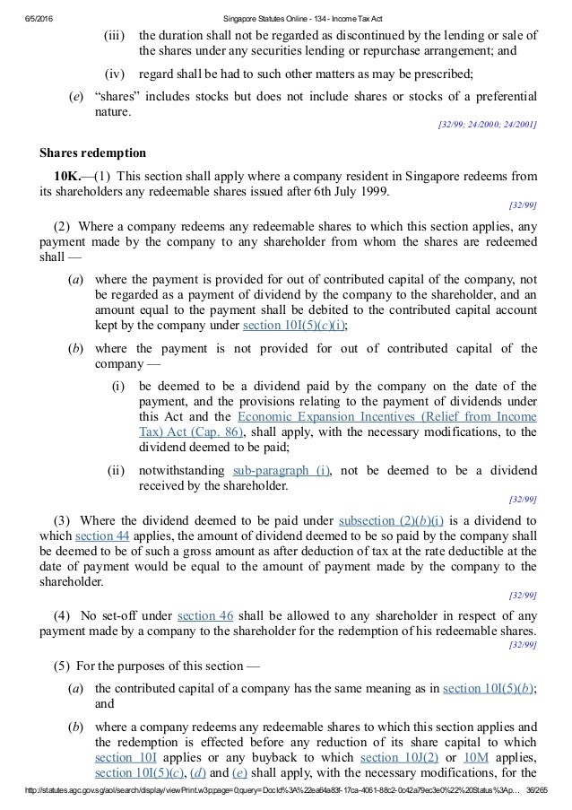 Singapore Tax Act Chapter 134
