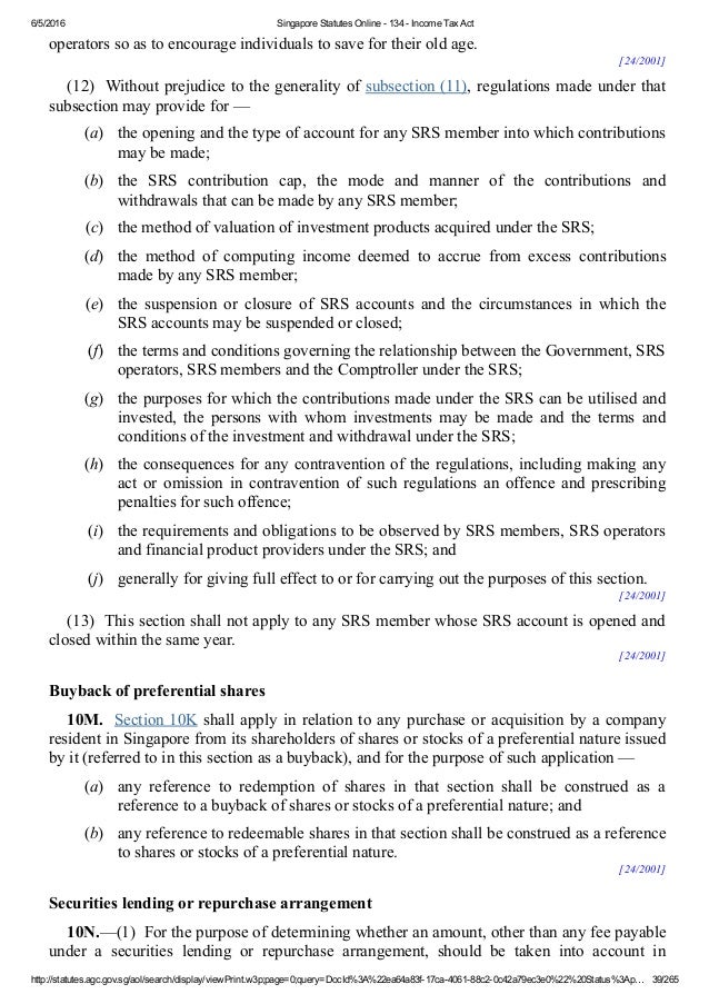 Singapore Tax Act Chapter 134