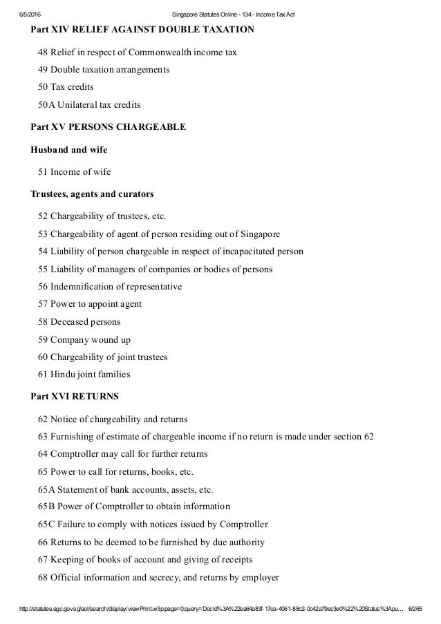 Singapore Tax Act Chapter 134