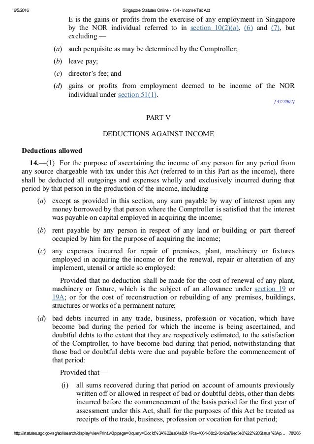 Singapore Tax Act Chapter 134