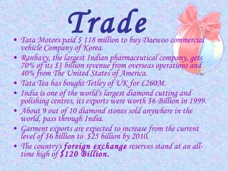 <ul><li>Tata Motors paid $ 118 million to buy Daewoo commercial vehicle Company of Korea.  </li></ul><ul><li>Ranbaxy, the ...