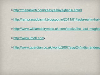 •

Books
The British Raj by Denis Judd(Chapter-4)
Textbook-We and our World Class-8(Pg 120-125)
Textbook Class XII- Themes in Indian History: Part
III(Theme 11)

 