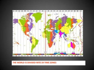 THE WORLD IS DIVIDED INTO 24 TIME ZONES
 