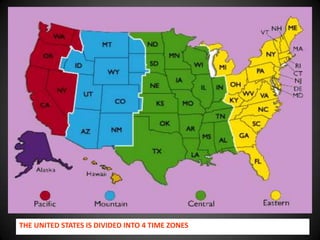 THE UNITED STATES IS DIVIDED INTO 4 TIME ZONES
 