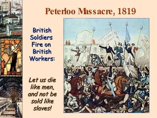 British Soldiers  Fire on  British Workers: Let us die like men, and not be sold like slaves! Peterloo Massacre,  1819 