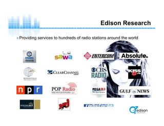 Edison Research
»Providing services to hundreds of radio stations around the world
 